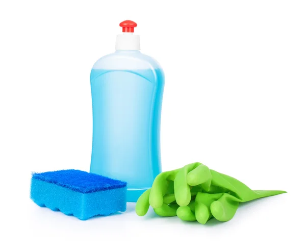 Blue detergent and sponge — Stock Photo, Image