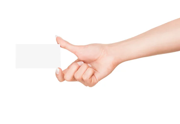 Main féminine avec carte blanche — Photo