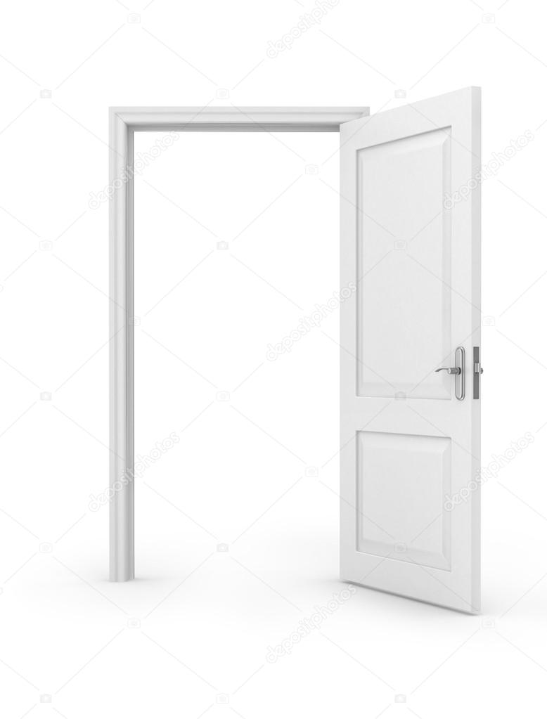 Open door over white background