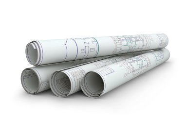 Mühendislik çizimleri kaydırır. beyaz zemin üzerinde izole render