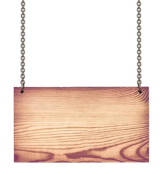 Holzschild an einer Kette auf isoliertem weißem Hintergrund — Stockfoto