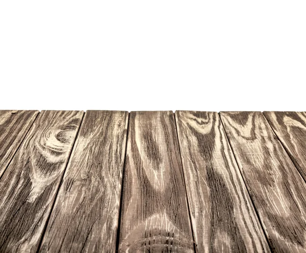 Mesa de madera vacía sobre fondo blanco aislado — Foto de Stock