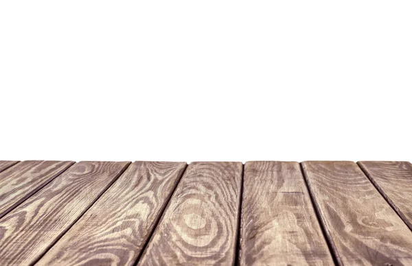 Mesa de madera vacía sobre fondo blanco aislado — Foto de Stock