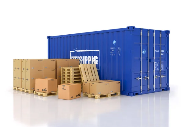 Container met kartonnen dozen — Stockfoto