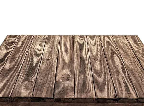 Mesa de madera vacía sobre fondo blanco aislado — Foto de Stock