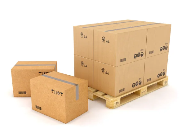 Kartonnen dozen op houten pallet — Stockfoto