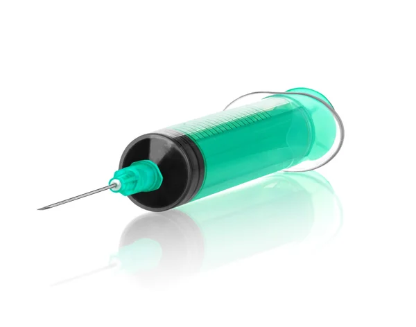 Syringe with reflection on isolated white background — Stock Photo, Image