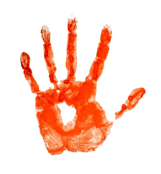 Impronta di mano insanguinata isolata su sfondo bianco — Foto Stock