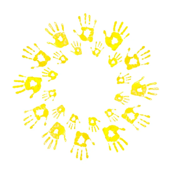 Sun of handprints on an isolated white background — Stock Photo, Image