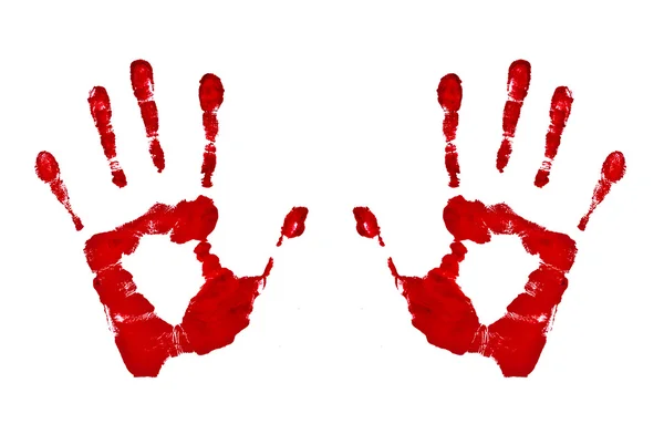Cetakan tangan berdarah terisolasi di latar belakang putih — Stok Foto