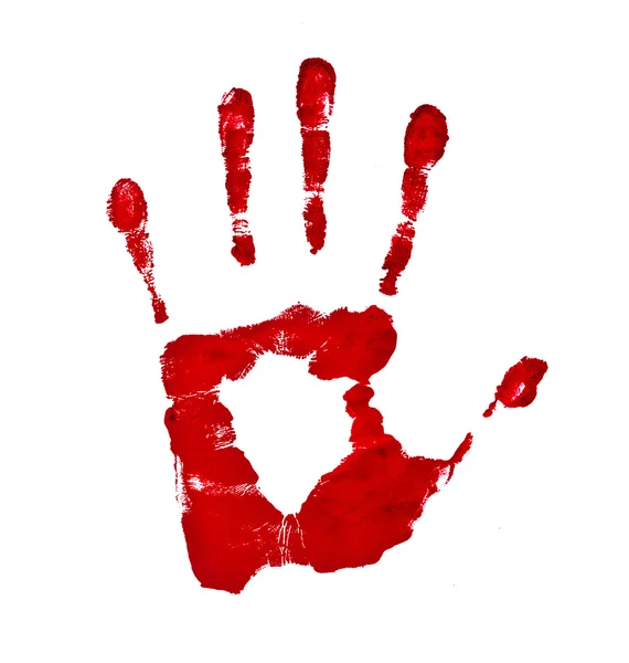 Кровавый отпечаток руки на белом фоне — стоковое фото