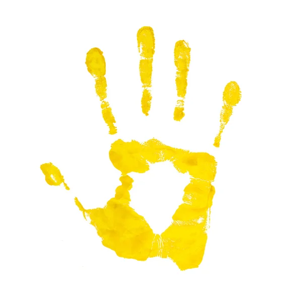 Lemon yellow handprint on an isolated white background Stock Photo by