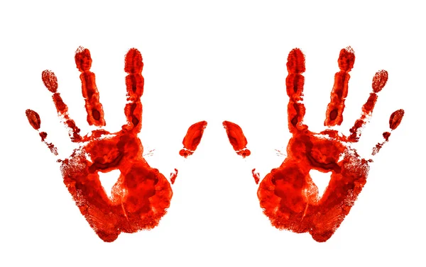 Кровавые отпечатки рук изолированы на белом фоне — стоковое фото
