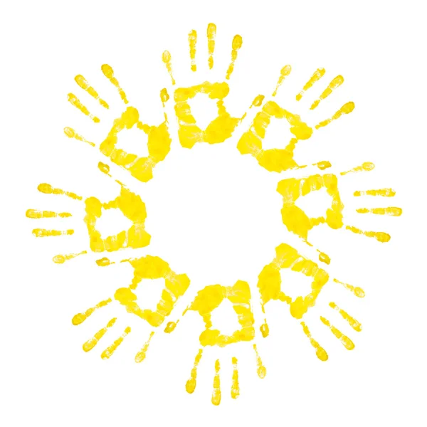 Sun of handprints on an isolated white background — Stock Photo, Image