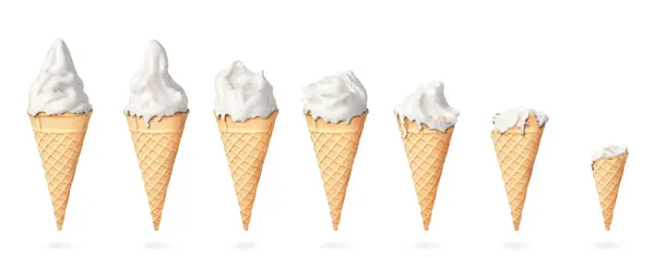 Sada Kousané Vanilkové Zmrzliny Vaflí Bílém Pozadí — Stock fotografie