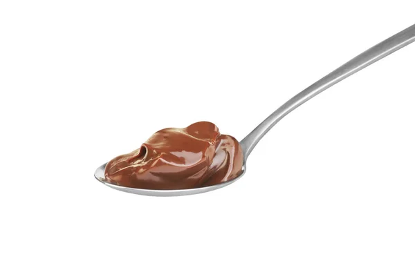 Chocolate Cream Spoon White Background — Stock Photo, Image