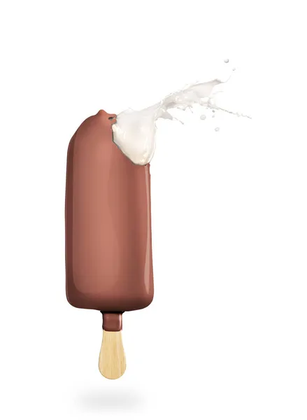 Mjölkstänk Vaniljglass Choklad Glasyr Isolerad Vit Bakgrund Illustration — Stockfoto