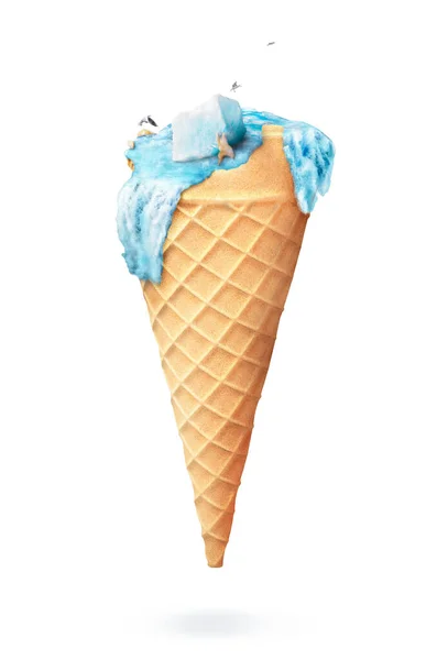 冰淇淋以冰川的形式滴下 与白色背景隔离 3D说明 — 图库照片