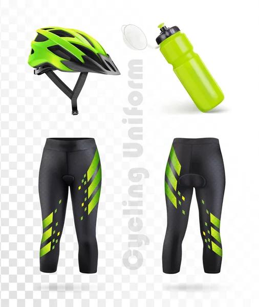 Set Bicycle Uniform Bottle Helmet Vector Illustration Transparent Background — Stock Vector