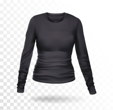 Uzun kollu siyah spor tişörtü. Şeffaf bir arkaplanda vektör illüstrasyonu.