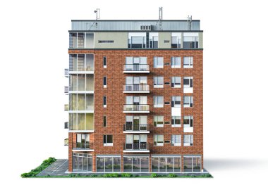 Beyaz arka planda modern konut binası. 3d illüstrasyon