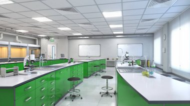 Işık laboratuarının içi ekipmanlarla dolu. 3d illüstrasyon
