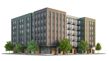 Beyaz arka planda modern konut binası. 3d illüstrasyon