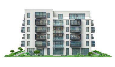 Beyaz arka planda modern konut binası. 3d illüstrasyon