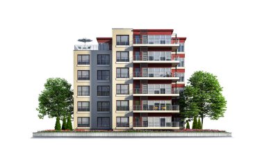 Beyaz arka planda modern konut binası. 3d illüstrasyon