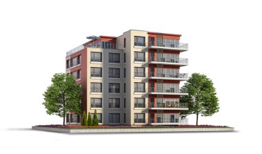 Beyaz arka planda modern konut binası. 3d illüstrasyon