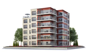 Beyaz arka planda modern konut binası. 3d illüstrasyon