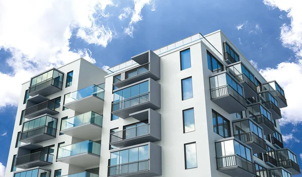 Modern Residential Building Sunny Day Blue Sky Illustration — Stock Photo, Image