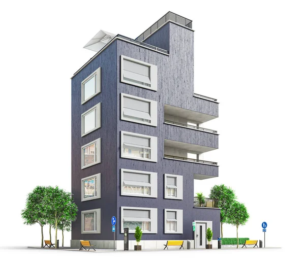 배경에 파란색 현대식 주거용 건물이다 — 스톡 사진