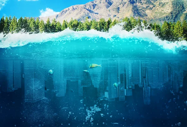 Подводный Город Части Океана Фоне Острова Иллюстрация — стоковое фото
