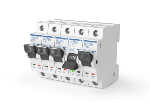 Disyuntor Automático Interruptores Eléctricos Sobre Fondo Blanco Ilustración — Foto de Stock