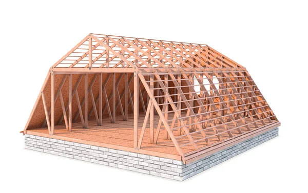 为房子建一个木制屋顶 3D渲染 — 图库照片