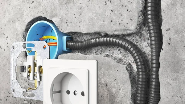 Unfinished Electrical Mains Outlet Socket Electrical Wires Illustration — Stock Photo, Image