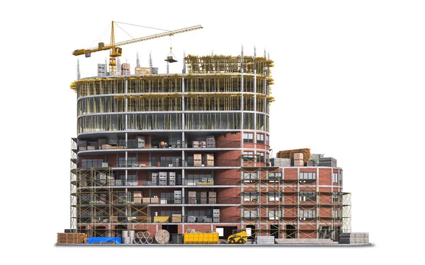 Gebouw Aanbouw Witte Achtergrond Illustratie — Stockfoto