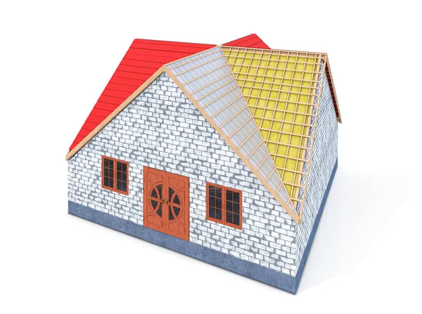 为房子建一个木制屋顶的构想 3D渲染 — 图库照片