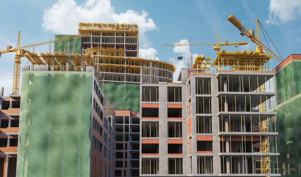 Woningbouw Aanbouw Een Zonnige Dag Met Een Blauwe Lucht Illustratie — Stockfoto