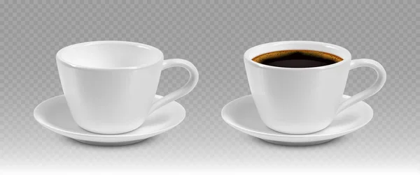 Tazas Café Blanco Realistas Aisladas Sobre Fondo Transparente — Vector de stock