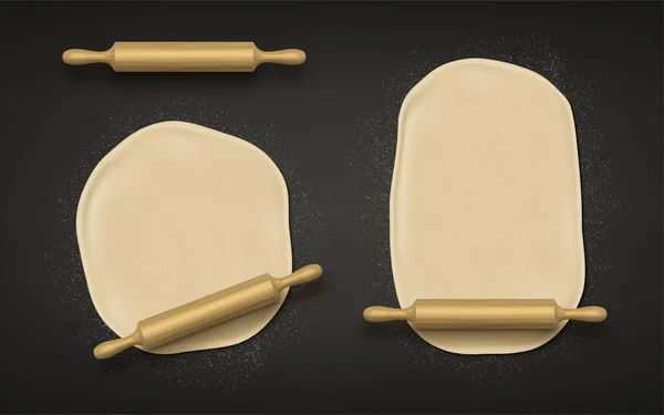 Fresh Raw Tough Wooden Rolling Pin Realistic Vector Illustration Top — стоковый вектор