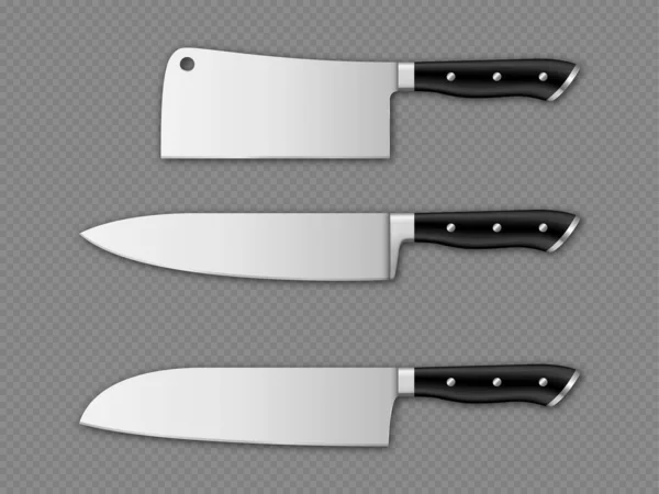 Vektorová Moderní Sada Kuchyňských Nožů Izolovaných Průhledném Pozadí — Stockový vektor