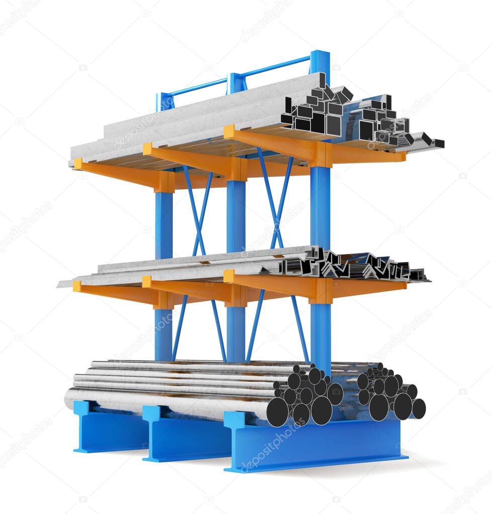 Rack with metal pipes. Vector illustration.