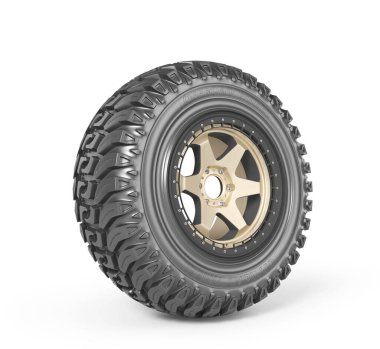 Beyaz arka planda off road wheel. 3d illüstrasyon