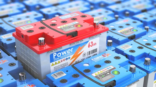 Batterij Keuze Autobatterij Zonder Merk Omringd Door Andere Batterijen Illustratie — Stockfoto