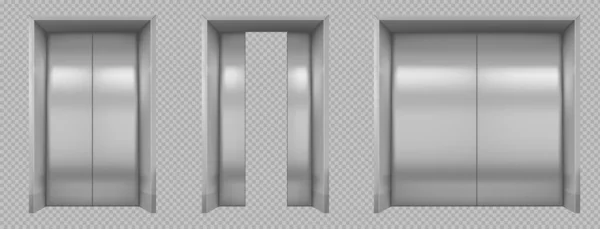 Türen Aufzug Realistisch Offen Chrom Metall Büro Aufzug Vektor Illustration — Stockvektor
