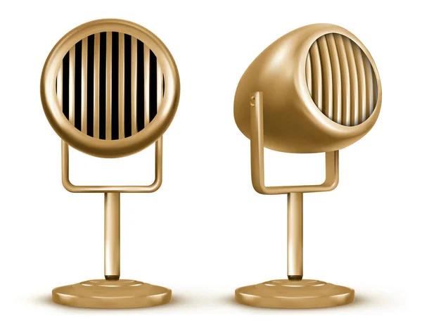 Guld Retro Stil Mikrofon Isolerad Vit Bakgrund — Stock vektor