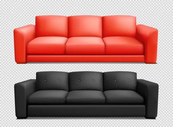 Black Red Sofa Isolated Transparent Background Vector Illustration — Stock Vector