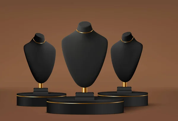 Réaliste Noir Signifie Bijoux Collier Buste Mannequin Vecteur Réaliste Mannequin — Image vectorielle